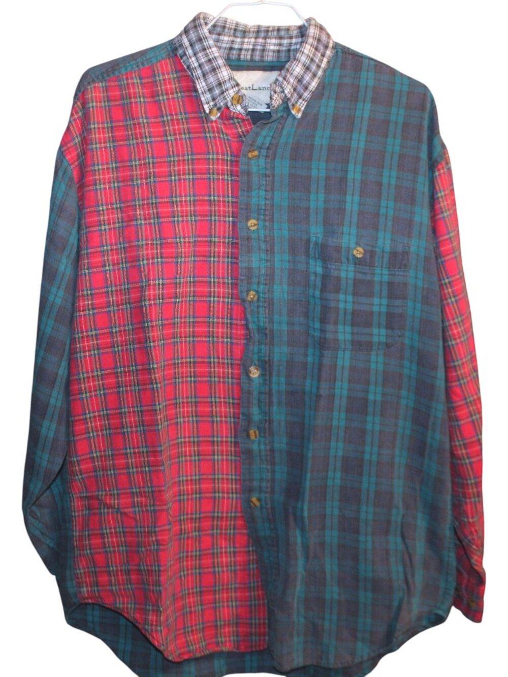 Vintage 90s Greatland Split Panel Patchwork Plaid Flannel Shirt S